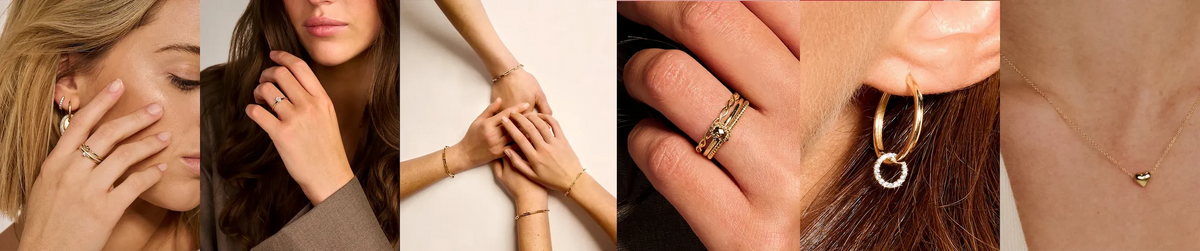 Foto-Kollage von Frauen, die verschiedene Schmuckstücke von Blush-Jewels tragen