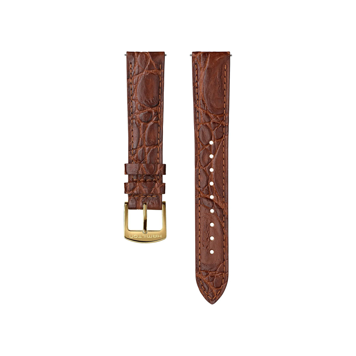 Ledermband mit goldfarbener Dornschließe zu der Hamilton American Classic Boulton H13431553 mit ihrem länglichen Uhrengehäuse