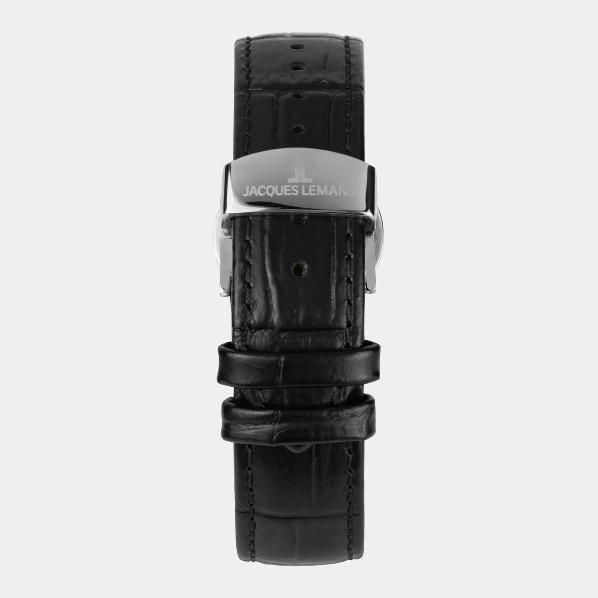 Armband der Jacques Lemans 2213-A Herrenuhr aus der Derby-Kollektion mit schwarzem Zifferblatt am schwarzen Lederband
