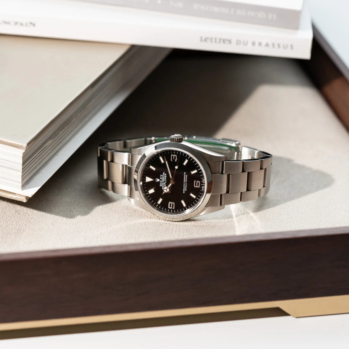 Produktfotografie der Rolex Explorer 36 in Stahl mit der Referenz 1142700