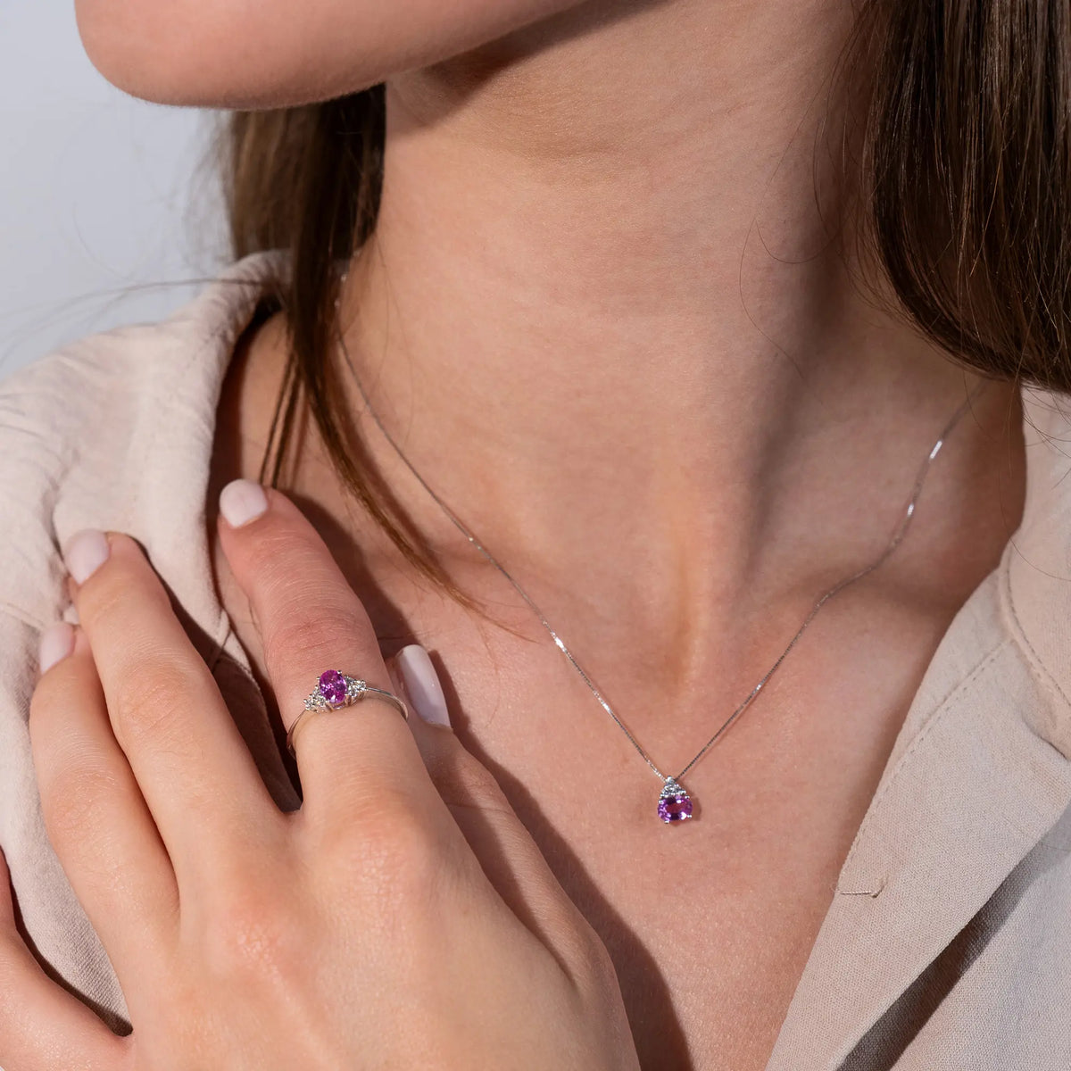 Pink Sapphire Ring | 18ct white gold