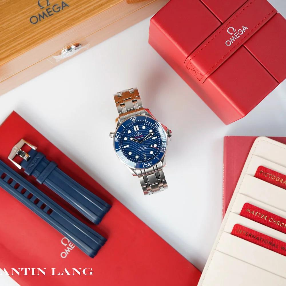 Omega Seamaster Professional mit blauem Zifferblatt im Full-Set mit Stahlband und Kautschuk-Band