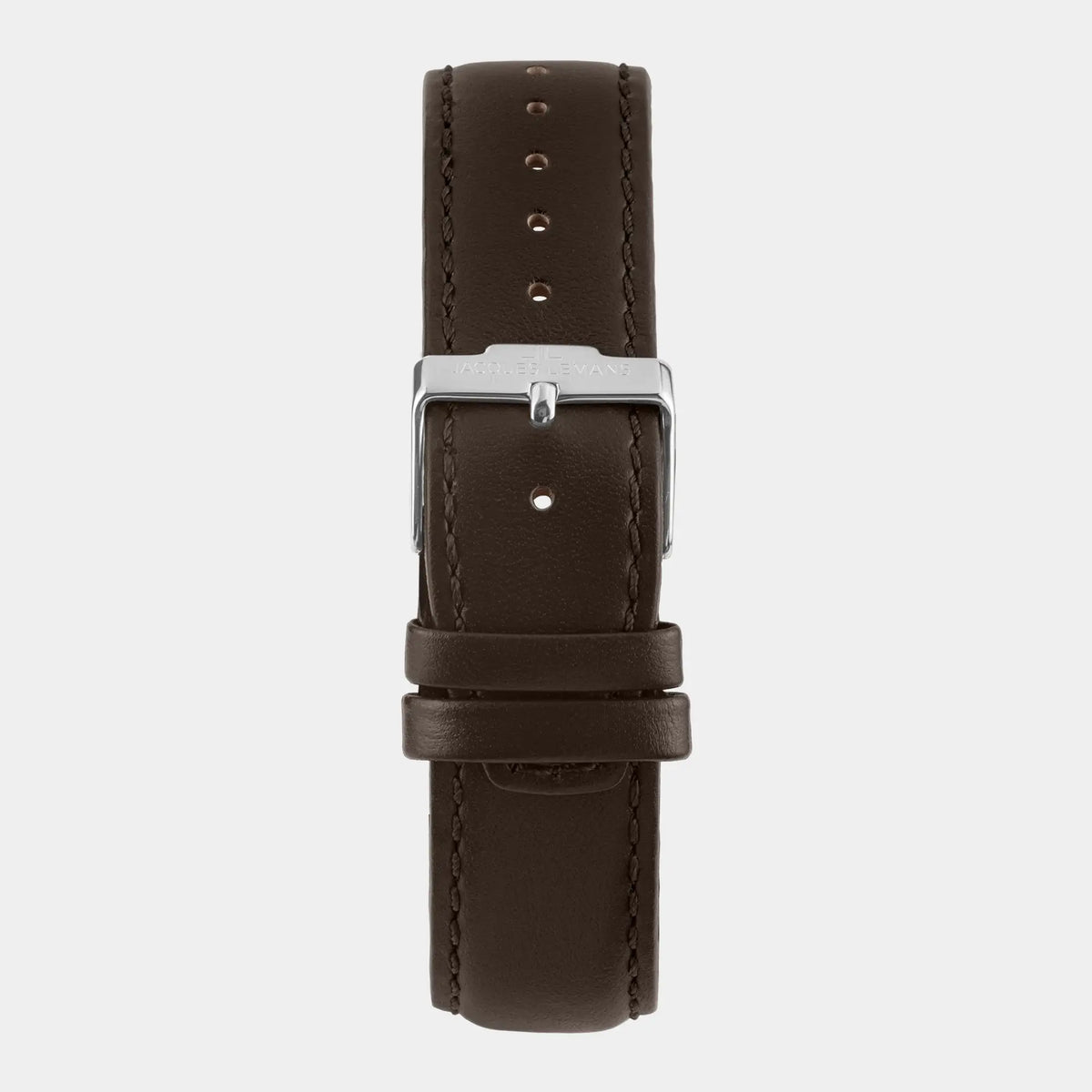 Blick auf das braune Lederband der Jacques Lemans 1-2193K Derby Armbanduhr mit Tages und Datumsanzeige, welche farblich abgestimmt ist durch ein bronzefarbenes Zifferblatt und ein braunes Lederband