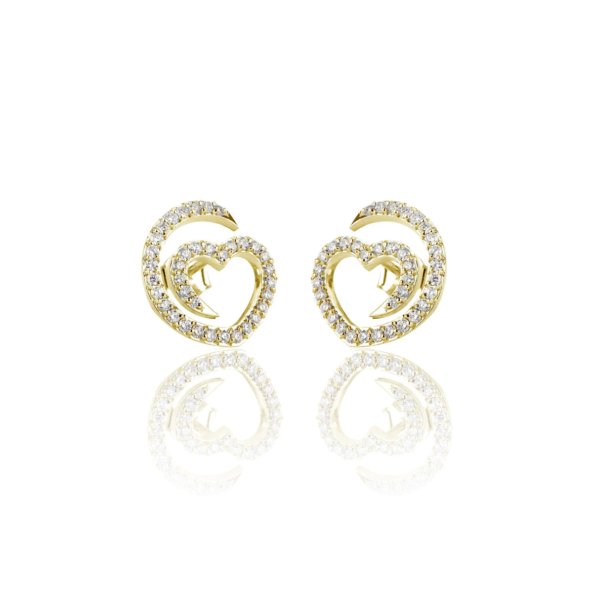 Produktfotografie der herzförmigen Ohrstecker OD-300-1G aus 750er Gelbgold von Lunatica Roma mit Brilliant-Besatz