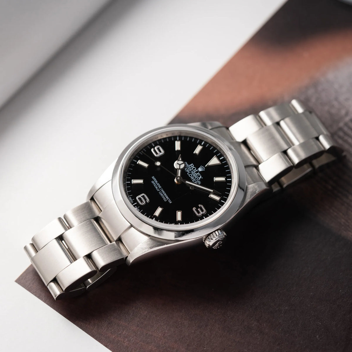 Rolex Explorer 36 der Referenz 114270 mit dem klassischen schwarzen 3-6-9 Zifferblatt