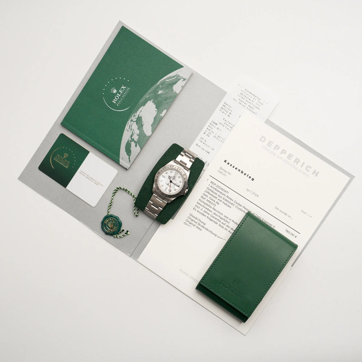 Rolex Explorer 2 - Referenz 16570T - mit dem weißen Polar-Zifferblatt zusammen mit dem Lieferumfang mit Rolex-Service-Beleg