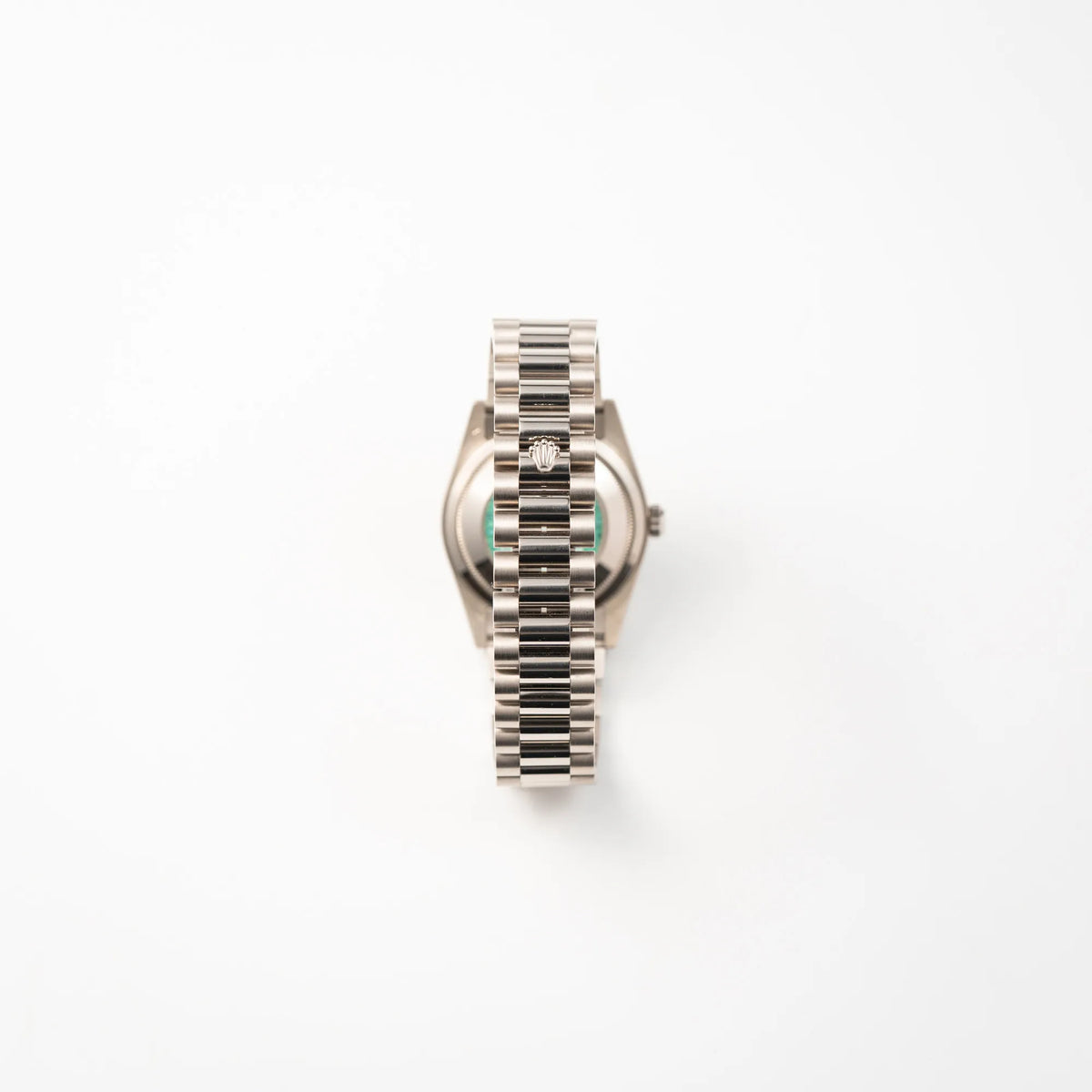 Blick auf das President-Armband der Rolex Day-Date 36 der Referenz 118239 in 750er Weißgold gefertigt 